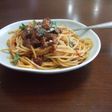 牛スジ肉ソースでミートスパゲッティ