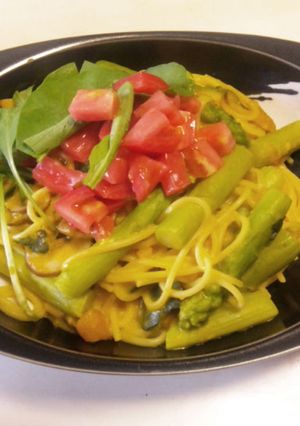 アスパラガスとカボチャのクリームパスタ-レシピのメイン写真