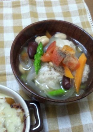 鶏だんごとお豆たっぷりコンソメスープ-レシピのメイン写真