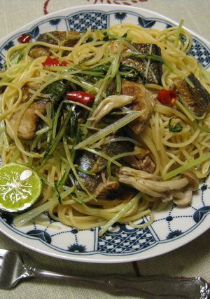 サンマの開きと水菜のオイルスパゲティ-レシピのメイン写真