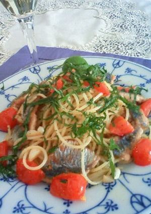 さんまとプチトマトのスパゲッティ-レシピのメイン写真