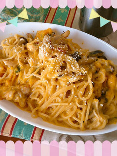 フライパン1つでかぼちゃクリームパスタ-レシピのメイン写真