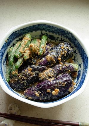 今夜も*茄子とオクラのゴマ味噌あえ-レシピのメイン写真