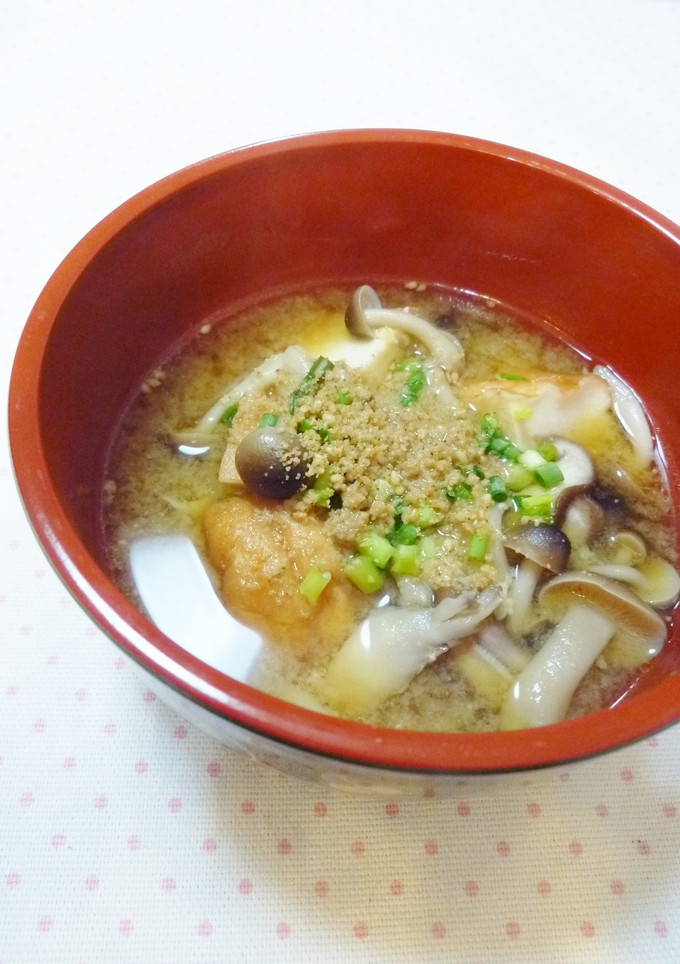 ふわ②魚河岸あげときのこのごま②味噌汁-レシピのメイン写真