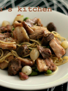 塩豚と枝豆と砂肝と玉ねぎのパスタ-レシピのメイン写真