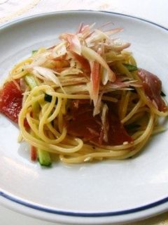 ミョウガと漬けマグロの冷製パスタ-レシピのメイン写真