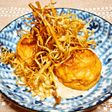 魚河岸と揚げごぼう ごまマヨソースで