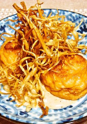 魚河岸と揚げごぼう ごまマヨソースで-レシピのメイン写真