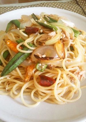 ツナとオクラのピリ辛和風パスタ-レシピのメイン写真