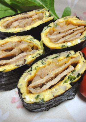 豚肉と新生姜のニラ卵＆のり巻き-レシピのメイン写真