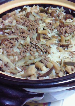 牛挽肉ごぼう土鍋御飯-レシピのメイン写真