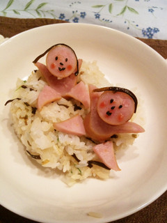 普通の道具で簡単キャラ弁!万歳坊や!-レシピのメイン写真