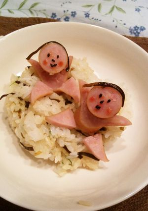 普通の道具で簡単キャラ弁！万歳坊や！-レシピのメイン写真