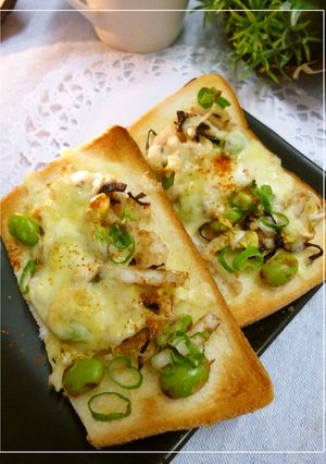 白菜と枝豆と葱の和風トースト-レシピのメイン写真