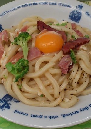 簡単☆うどん・で・カルボナ～ラ-レシピのメイン写真