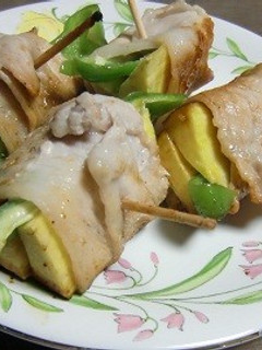サツマイモを豚肉で巻いて、焼き肉味つけ-レシピのメイン写真