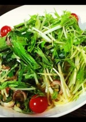 茹でるだけ！水菜と香味野菜の和風パスタ-レシピのメイン写真
