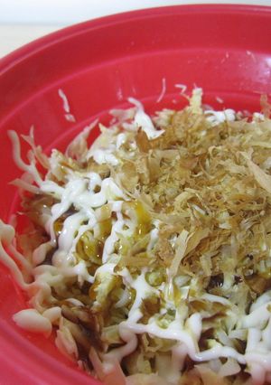 材料２つ☆レンジでお好み焼き風キャベツ☆-レシピのメイン写真
