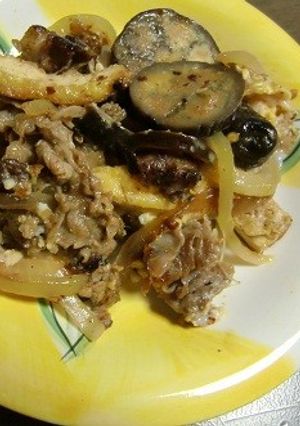 牛コマ＋なす＋油揚げでピリッと辛い一品-レシピのメイン写真