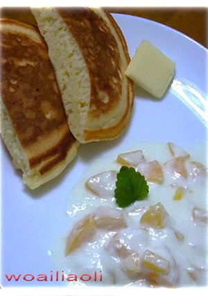 フルーツ缶のホットケーキとヨーグルト添え-レシピのメイン写真