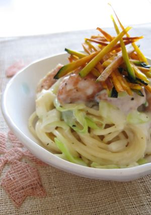 鮭と南瓜の長ねぎ豆乳パスタ-レシピのメイン写真