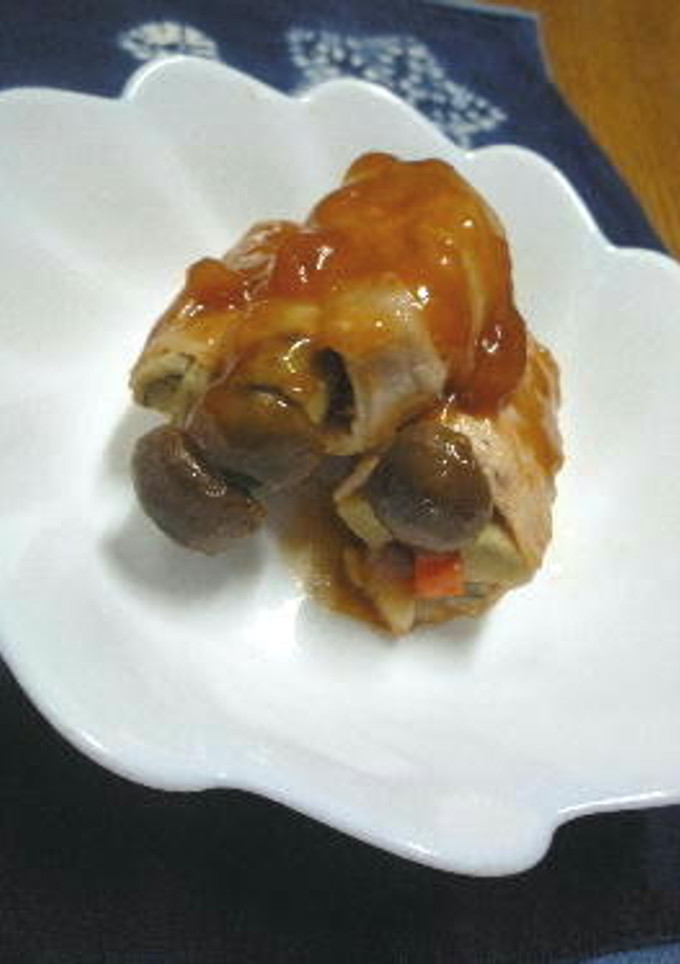 ごぼうとしめじと人参の肉巻き　甘酢からめ-レシピのメイン写真