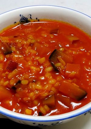 野菜ジュースとサツマイモ濃厚リゾット-レシピのメイン写真