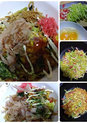 海鮮やきそば粉なしヘルシーお好み焼き乗せ-レシピのメイン写真