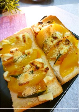 黄桃と南瓜の白チョコ×チーズトースト-レシピのメイン写真