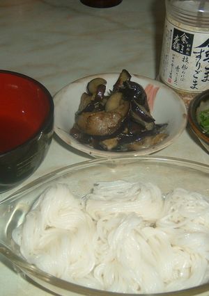 金ごますりごまで作る、お茄子でそうめん-レシピのメイン写真