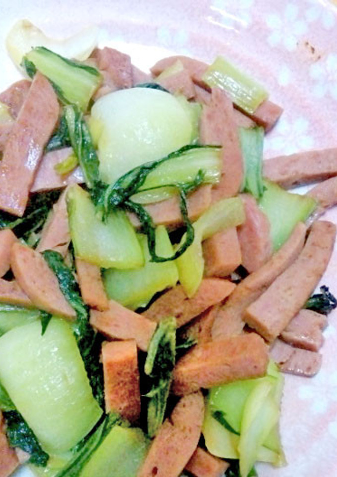青梗菜とスパムの野菜炒め-レシピのメイン写真