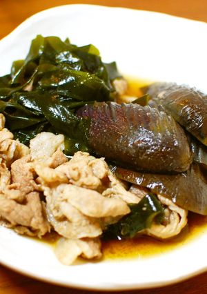 茄子と豚肉とわかめの煮物-レシピのメイン写真