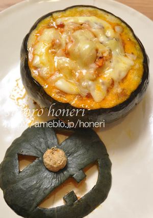 カボチャのハロウィン肉詰めオーブン焼き-レシピのメイン写真