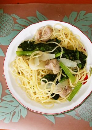鶏肉と小松菜のスパゲッティ-レシピのメイン写真