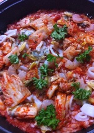 押し麦の韓国風シーフードパエリア-レシピのメイン写真