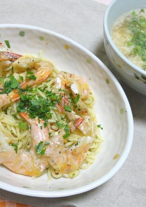 ちゃんぽんde海老のパスタ＆玉子スープ-レシピのメイン写真