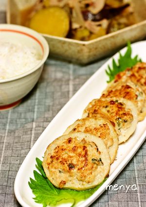 れんこんの梅じそさっぱり肉詰め焼き-レシピのメイン写真