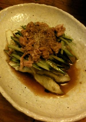 焼きナスの食べ方（シーチキン＆胡瓜）-レシピのメイン写真