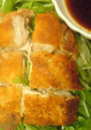 鶏もも肉のカリカリ焼き・みず菜添え!-レシピのメイン写真