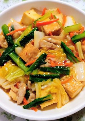 節約簡単夕飯昼食！白菜厚揚げ小松菜豚ばら肉中華煮-レシピのメイン写真