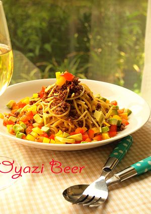 夏野菜たっぷりの彩りジャージャパスタ-レシピのメイン写真
