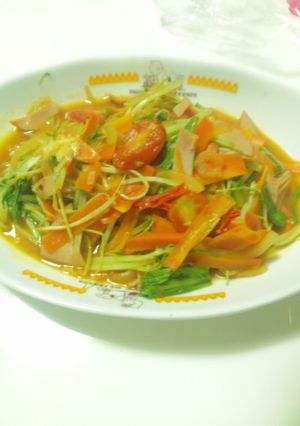 水菜とﾄﾏﾄ☆ﾏﾖ醤油炒め-レシピのメイン写真