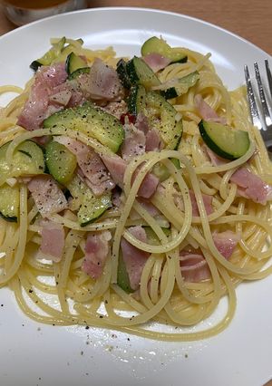ズッキーニとベーコンのパスタ覚え書き-レシピのメイン写真