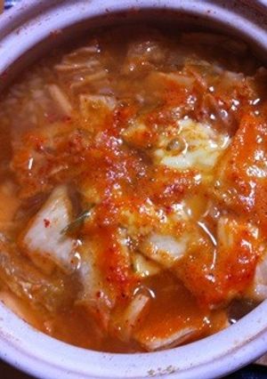 湯豆腐のだし汁でキムチのチーズリゾット-レシピのメイン写真