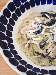 A picture of ほうれん草のクリームパスタ.