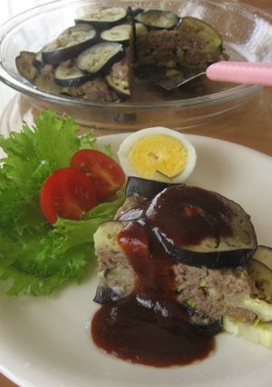 レンジで簡単！茄子と挽肉の重ねバーグ♫-レシピのメイン写真
