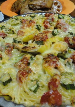 じゃが芋と魚の重ね焼き☆パスタ添え-レシピのメイン写真