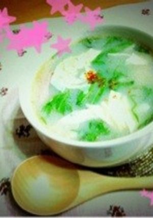 湯葉と水菜のジンジャー豆乳soup-レシピのメイン写真