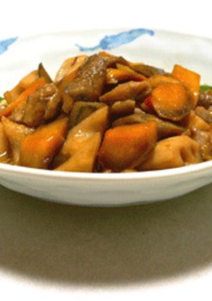 紫人参と根菜と鶏もも肉の甘醤油炒め煮-レシピのメイン写真