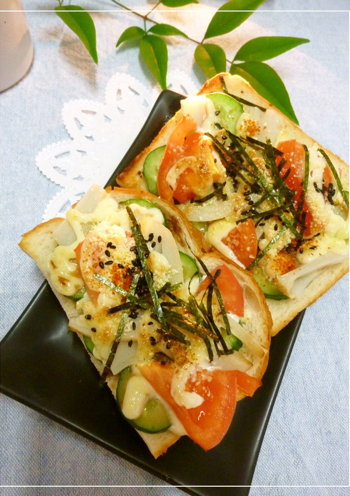 レンコンとトマトと胡瓜の和風トースト-レシピのメイン写真